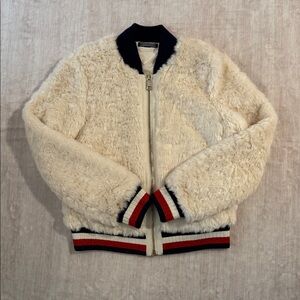 Special Edition Fuzzy White Bomber Jacket with Navy Trim - Tommy Hilfiger